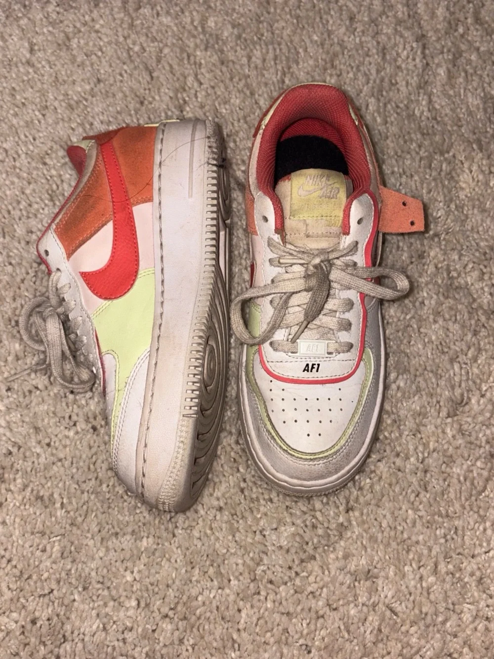 Nike Kids Sneakers in White, Orange, Neon Yellow & Coral